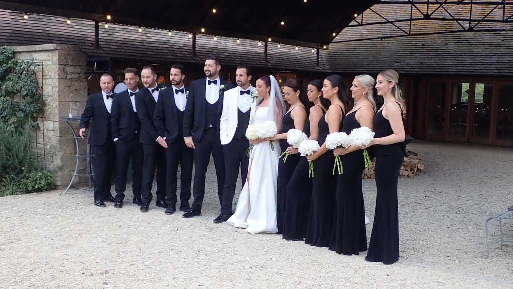 White tux with black lapel shawl collar