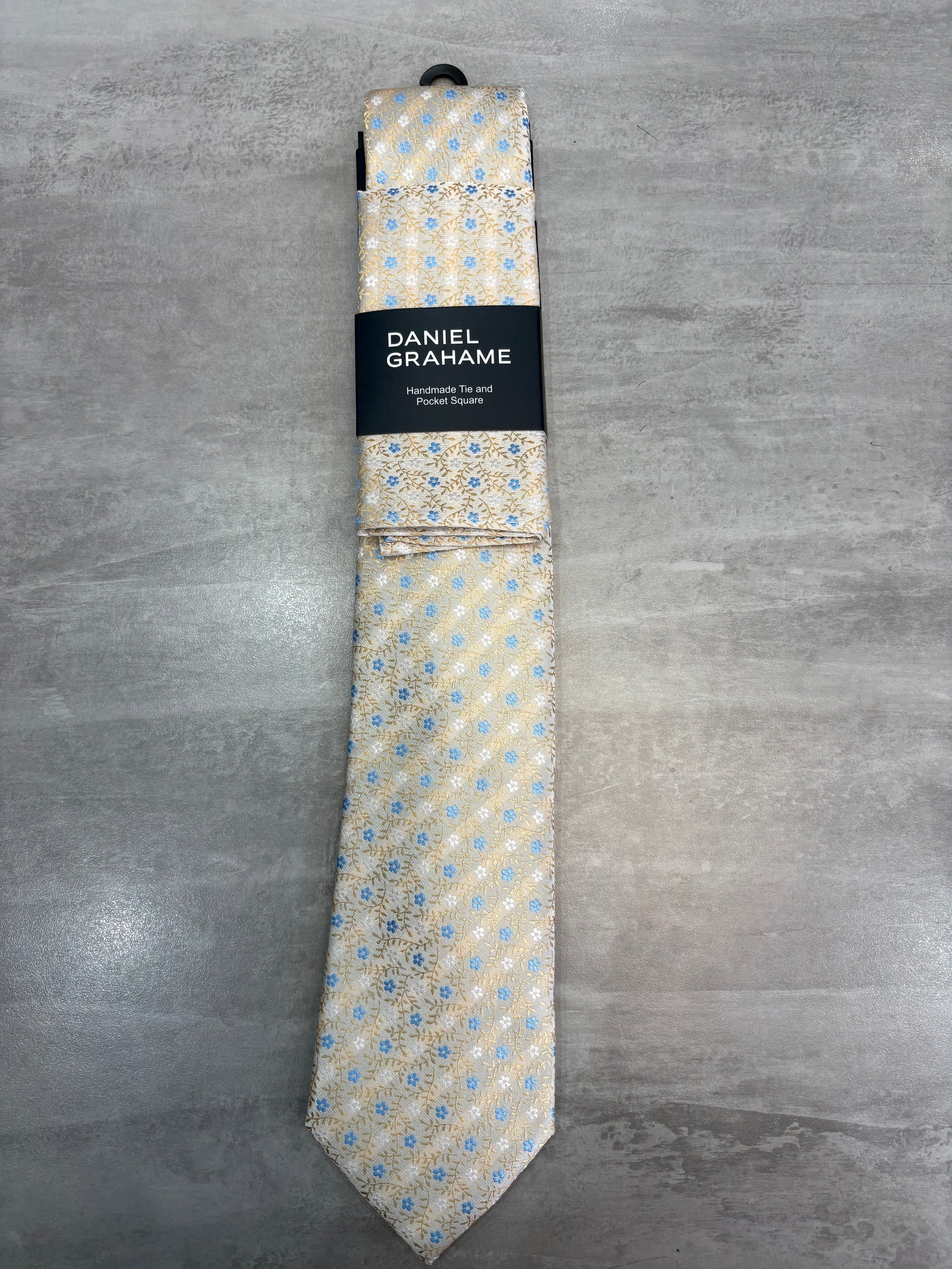 Douglas Grahame Yellow tie with blue flowers