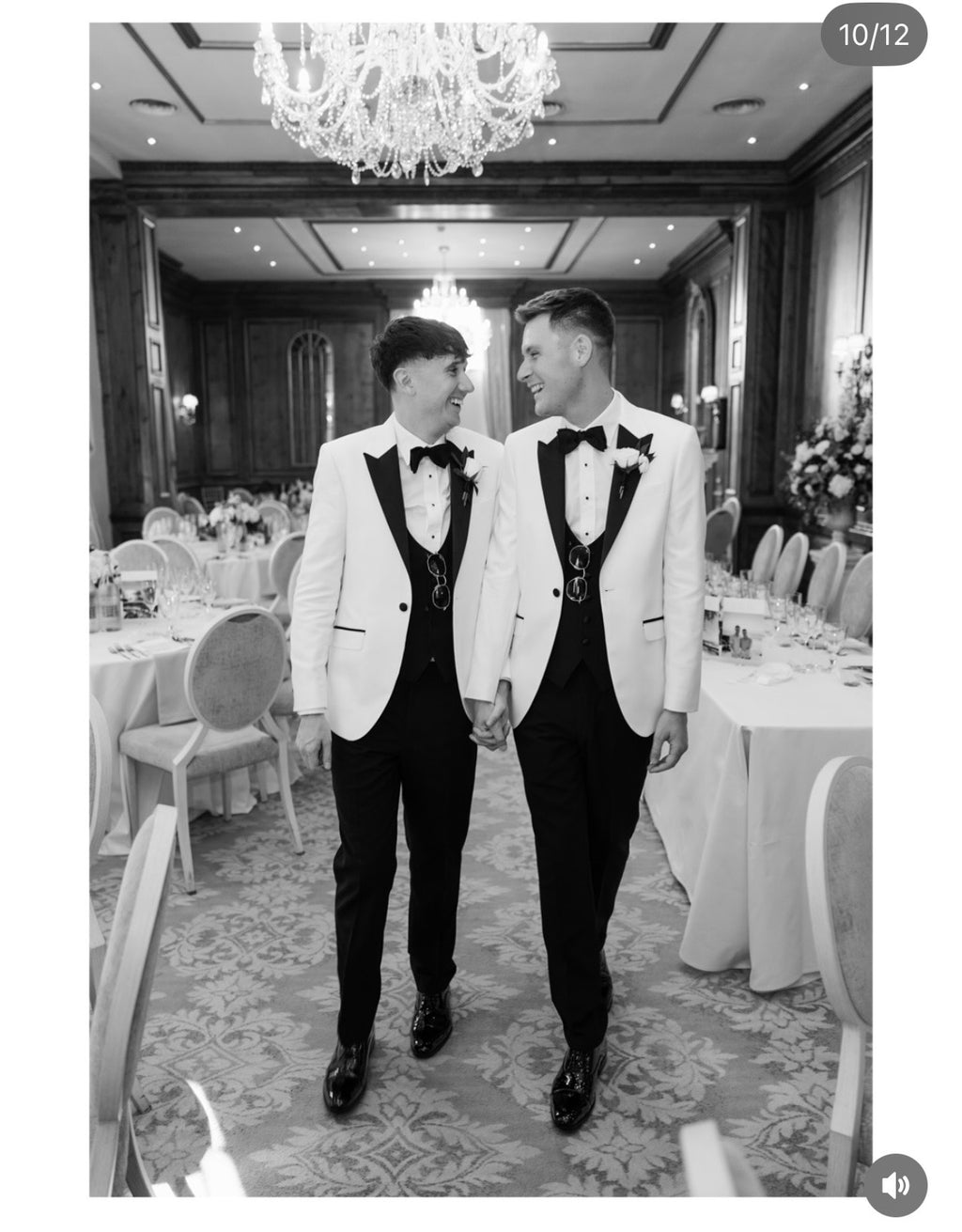 White tux with black lapel shawl collar