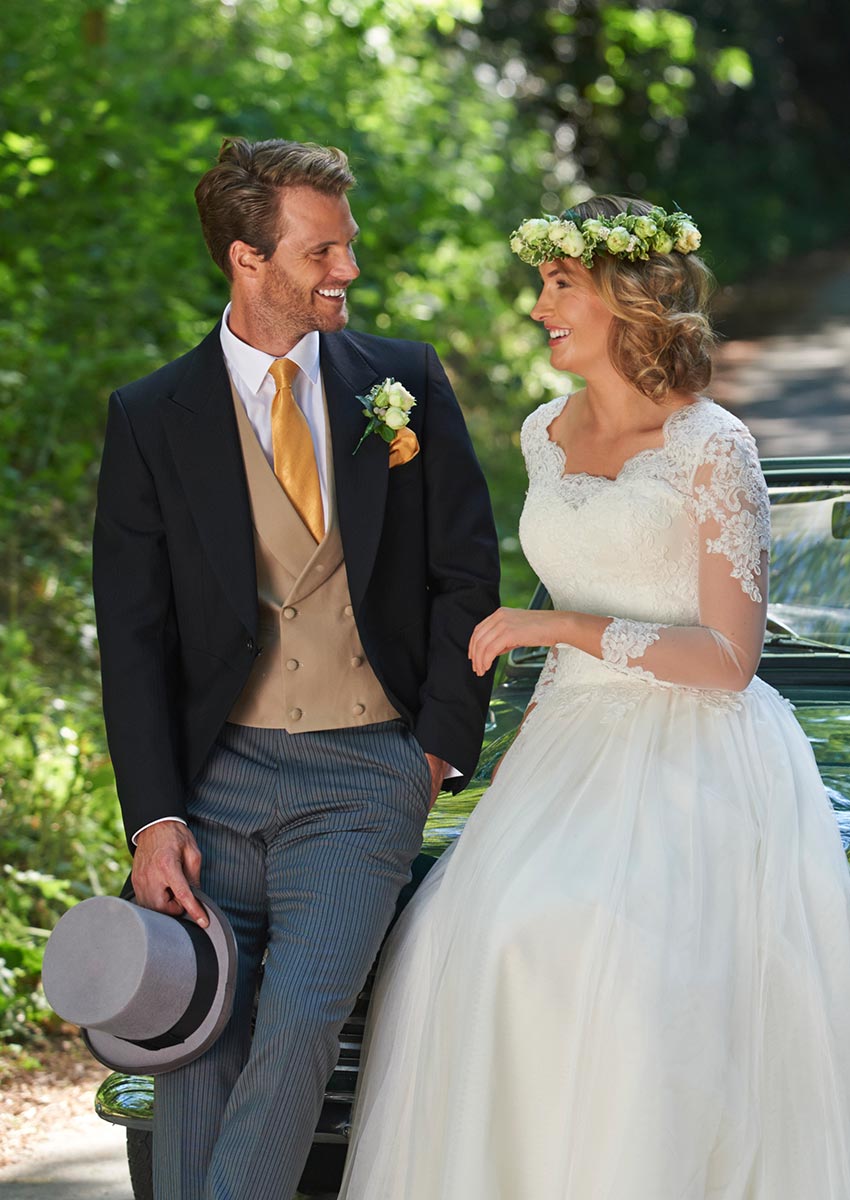 Lightweight 3 piece traditional black formal tails with grey/black Hat - Premium