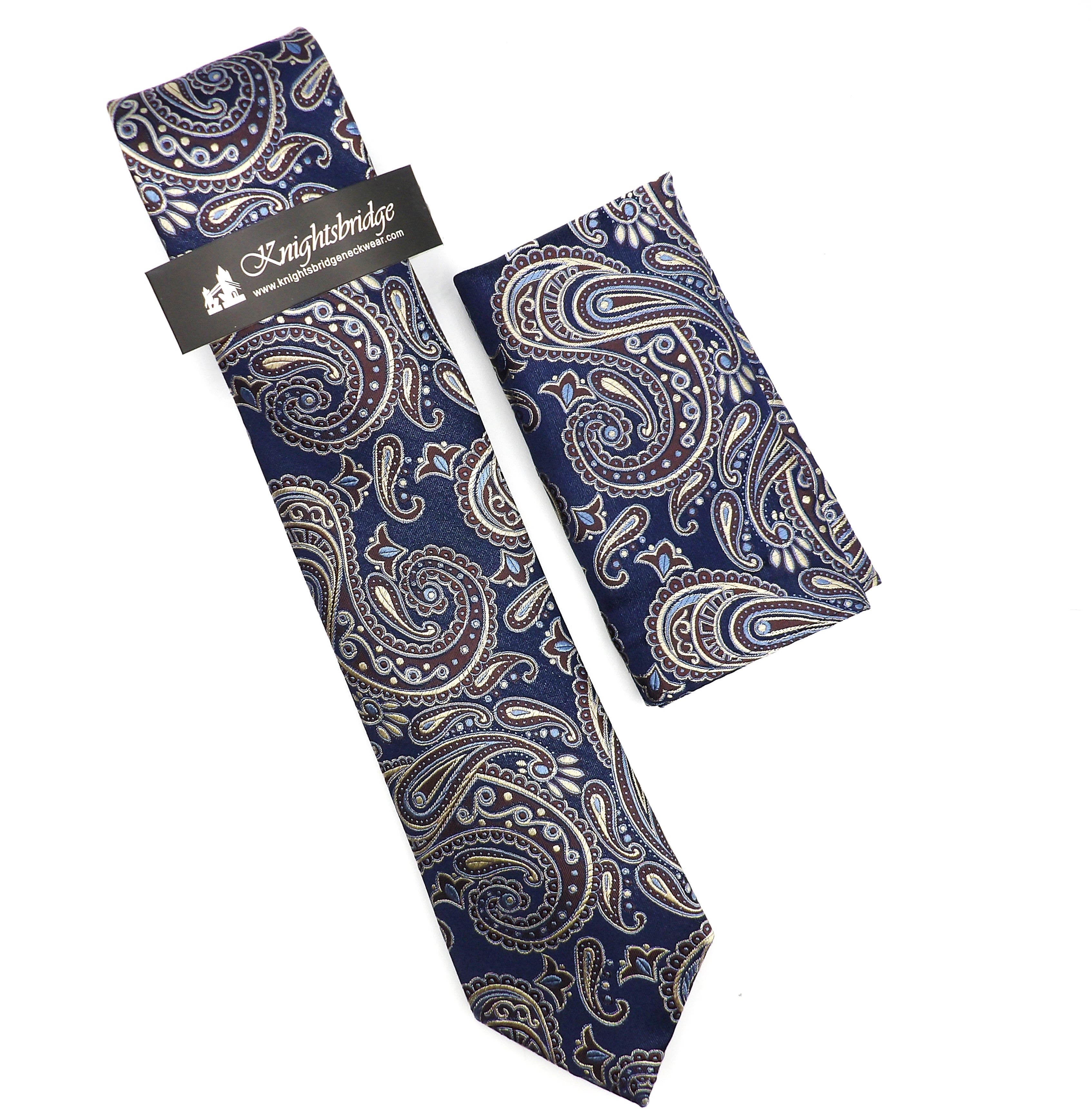 Knightsbridge Silk Navy Pattern Tie and Pocket Square