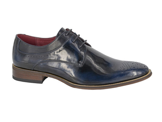 M 298NC Navy Rub Off Hi-Shine PU 3 Eye Brogue Gibson Leather Quarter Lining & ½ Sock