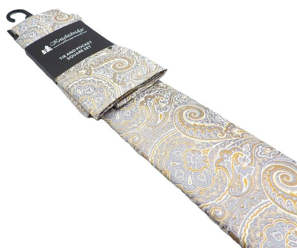 Knightsbridge Silver/Blue Paisley Tie and Pocket Square