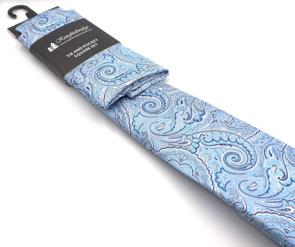 Knightsbridge Sky Blue Paisley Tie and Pocket Square