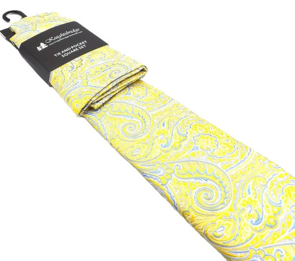 Knightsbridge Yellow Paisley Tie and Pocket Square