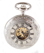 David Aster Silver Patterned Half Hunter Mechanical Pocket Watch