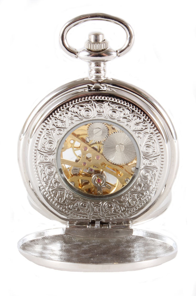 David Aster Silver Patterned Half Hunter Mechanical Pocket Watch