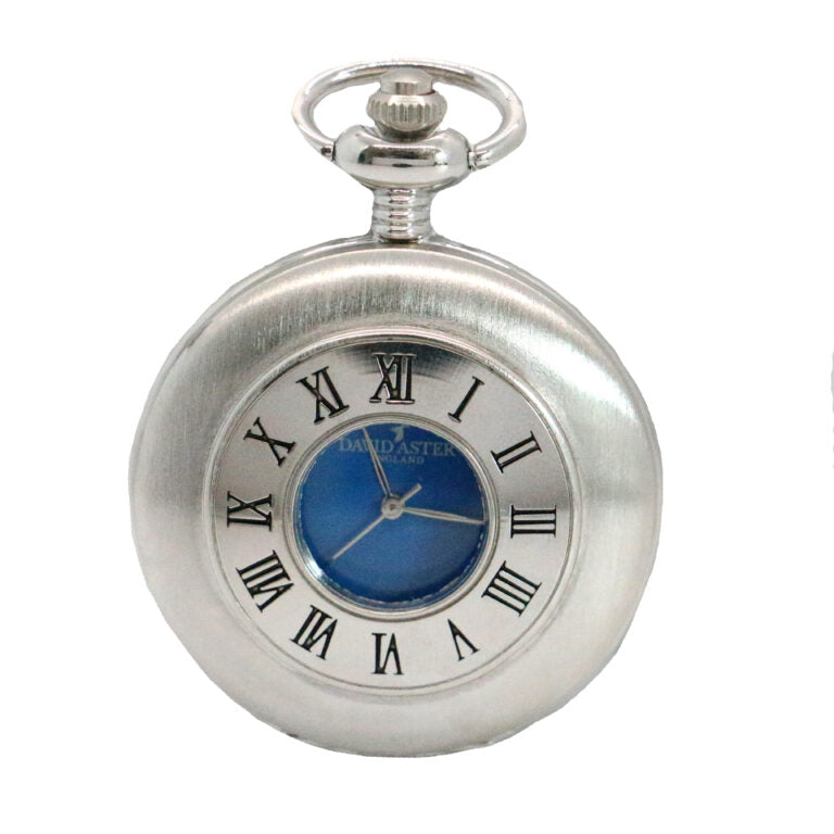 David Aster Silver & Blue Quartz Half Hunter Pocket Watch