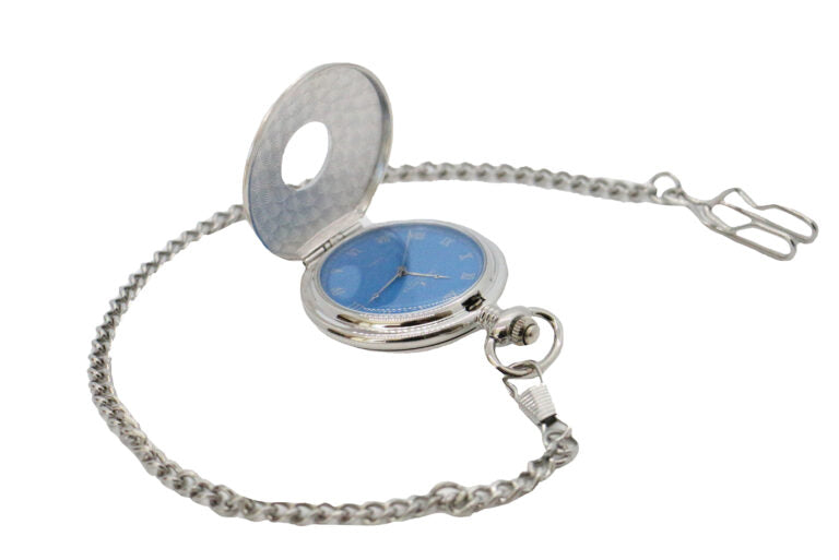 David Aster Silver & Blue Quartz Half Hunter Pocket Watch