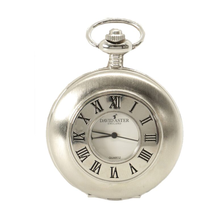 David Aster Silver & White Quartz Half Hunter Pocket Watch