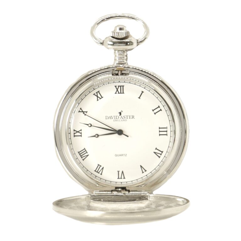 David Aster Silver & White Quartz Half Hunter Pocket Watch