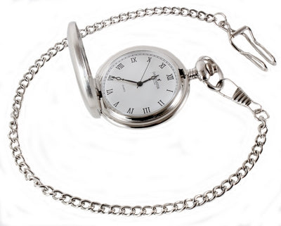 David Aster Silver Brushed Quartz Full Hunter Pocket Watch