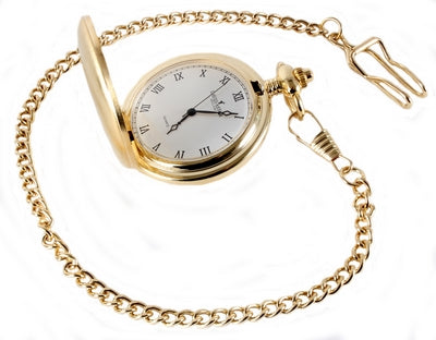 David Aster Gold Brushed Quartz Full Hunter Pocket Watch