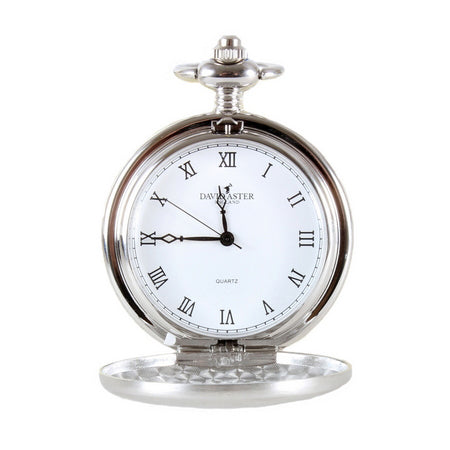 David Aster Silver Brushed Quartz Full Hunter Pocket Watch