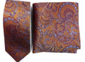 Knightsbridge Blue and Bronze Paisley Silk Tie and Pocket Square