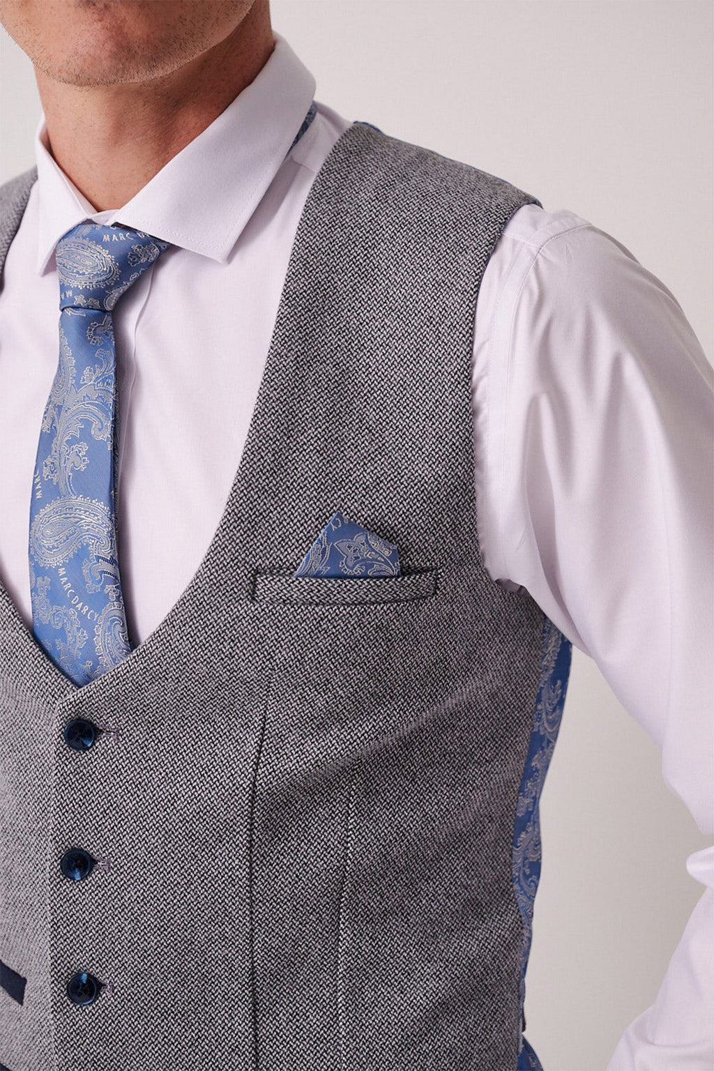 Hayden Silver Blue Crossweave Waistcoat