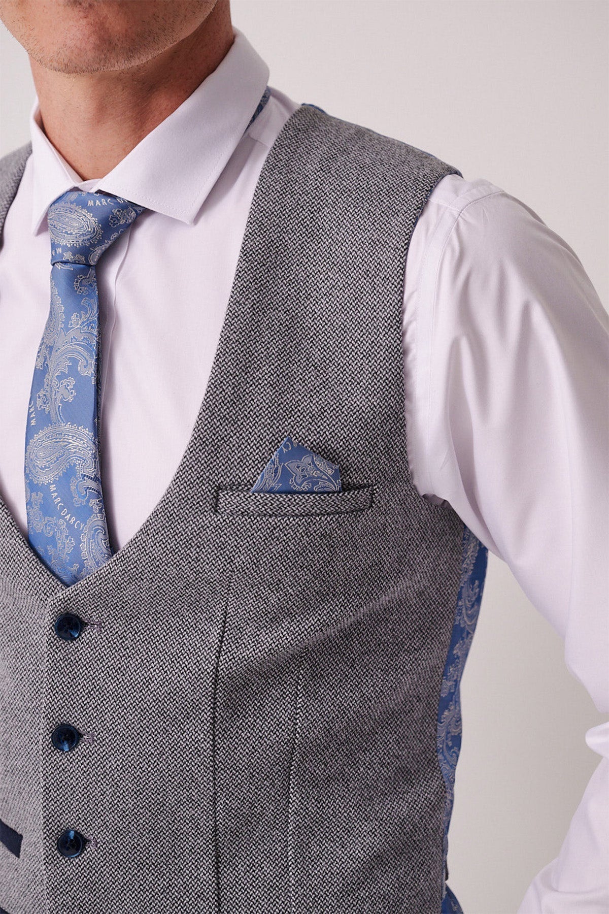Hayden Silver Blue Crossweave Waistcoat