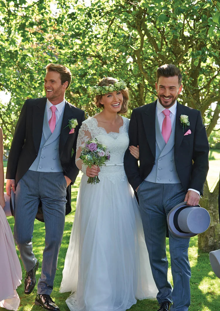 Lightweight 3 piece traditional black formal tails with grey/black Hat - Premium