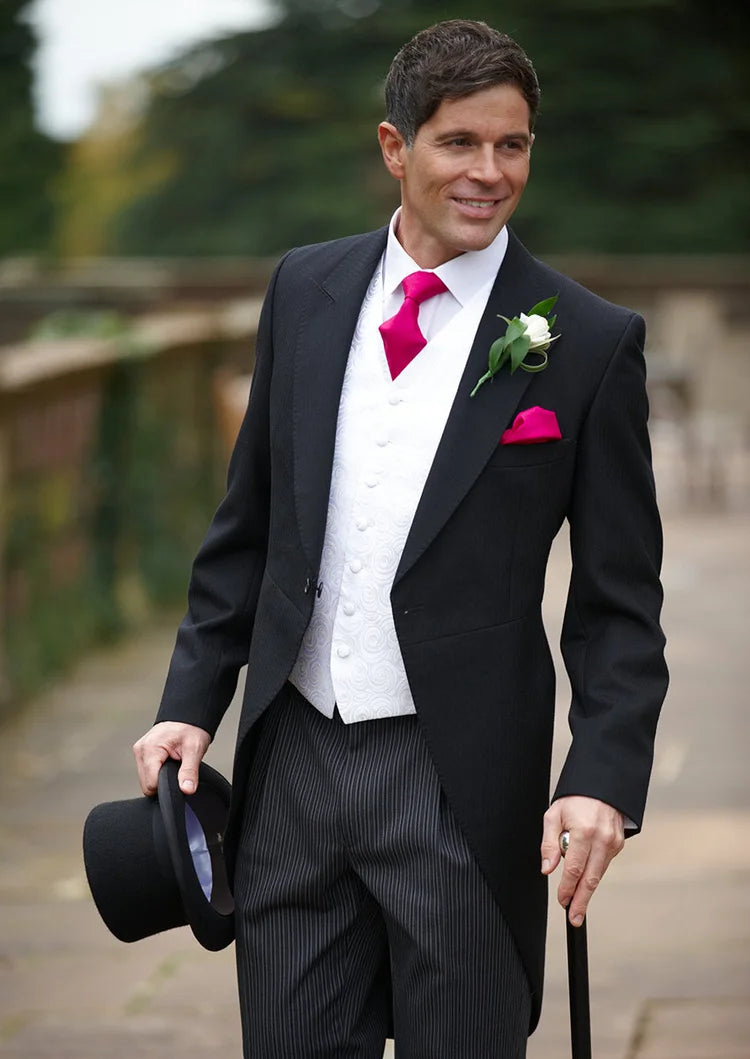 Lightweight 3 piece traditional black formal tails with grey/black Hat - Premium