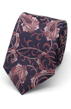 L A Smith Leafy Paisley Tie Dusky Rose on Navy