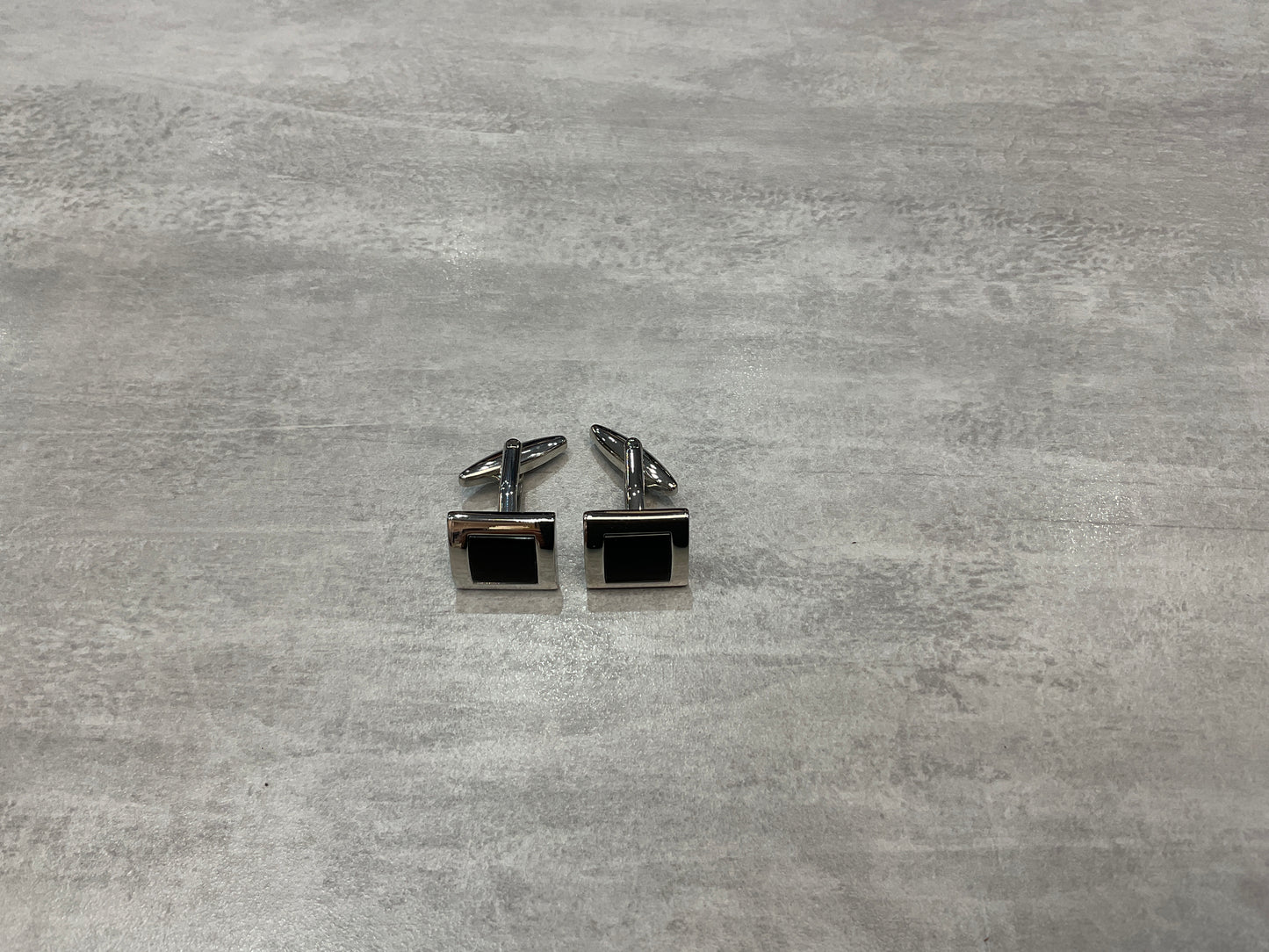 Square chrome black cufflinks