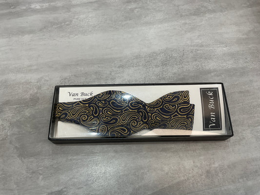 Silk self tie gold/black bow