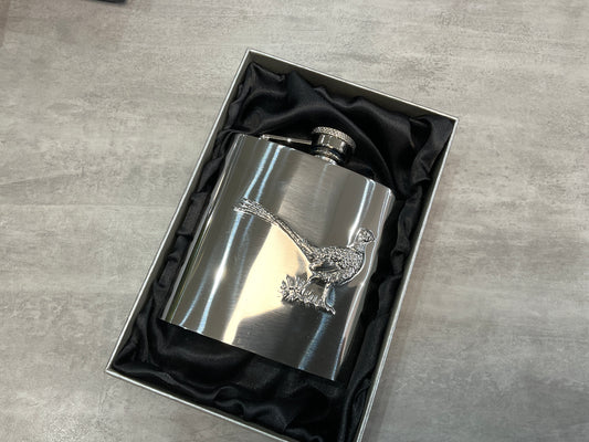 Pheasant Silver Hip Flask