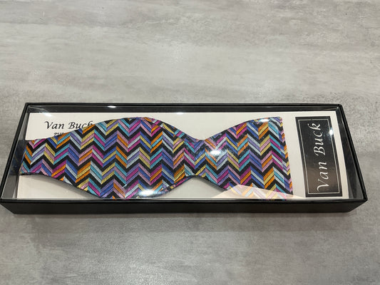 Silk Self tie bow multi coloured Aztec print