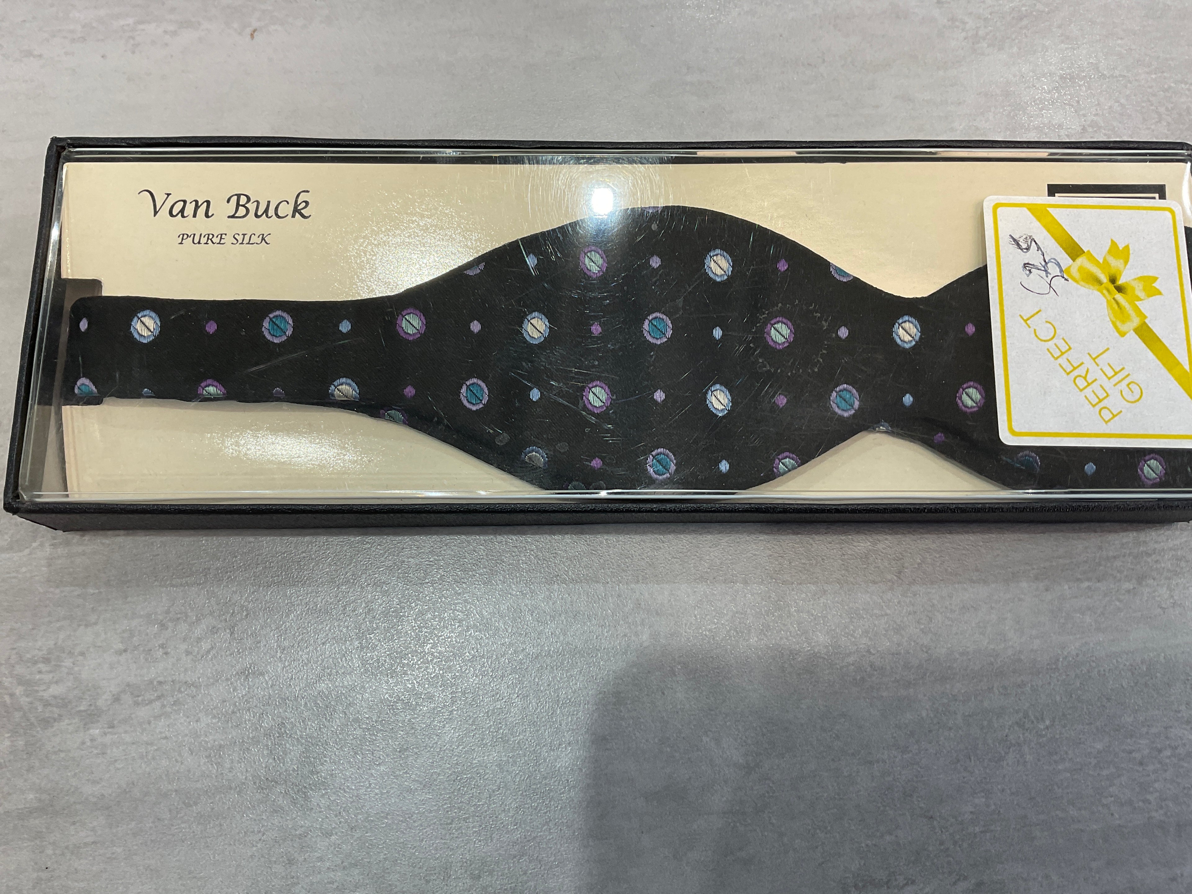 Bow Tie - Silk self tie black with colour