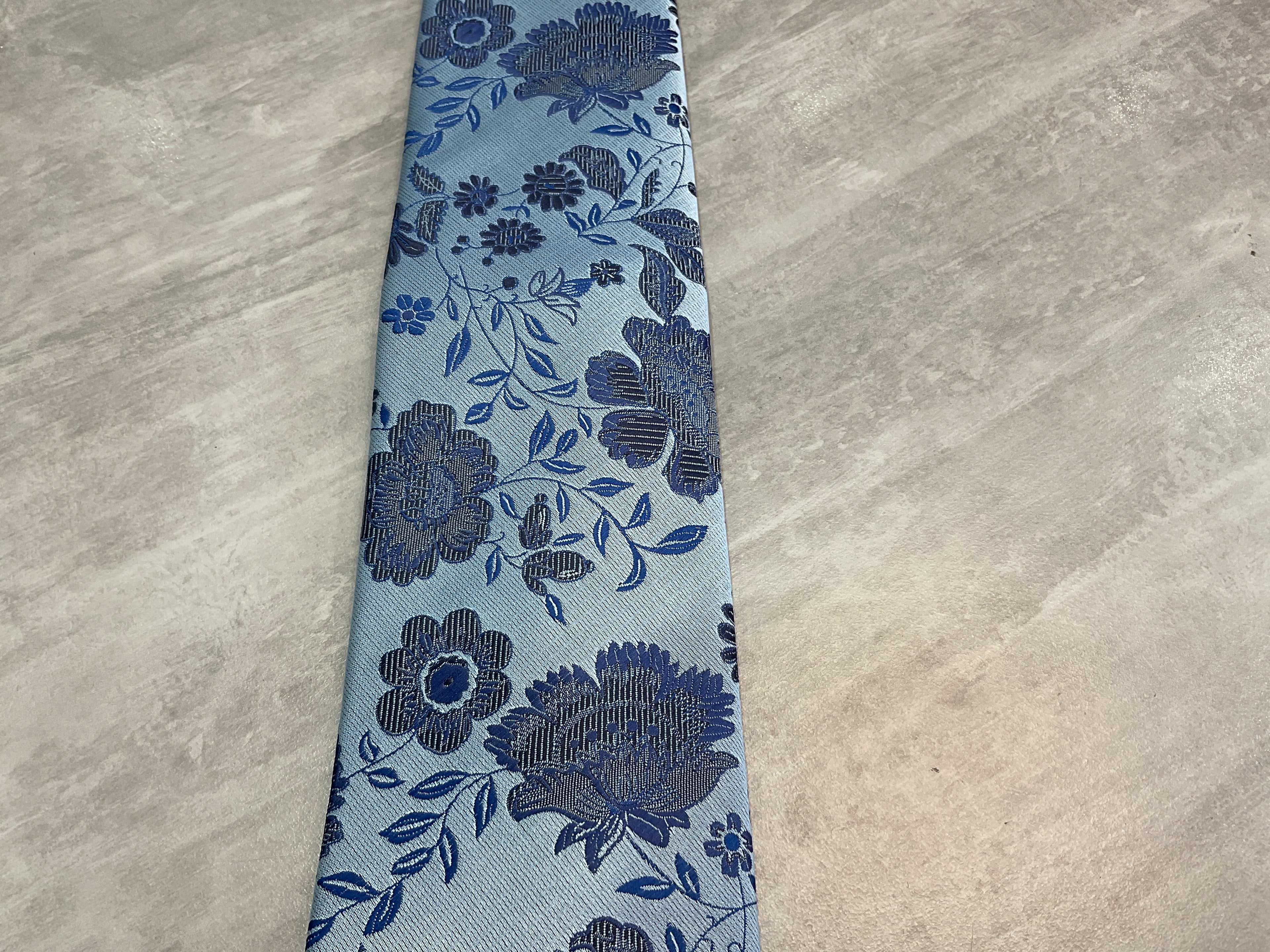 LA Smith Woven floral tie and pocket square  blue F1629