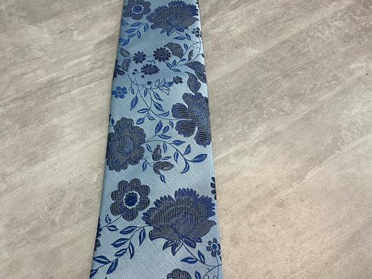 Woven floral tie and pocket square  blue F1629