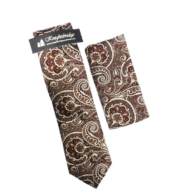 Brown Paisley Tie and Pocket Square