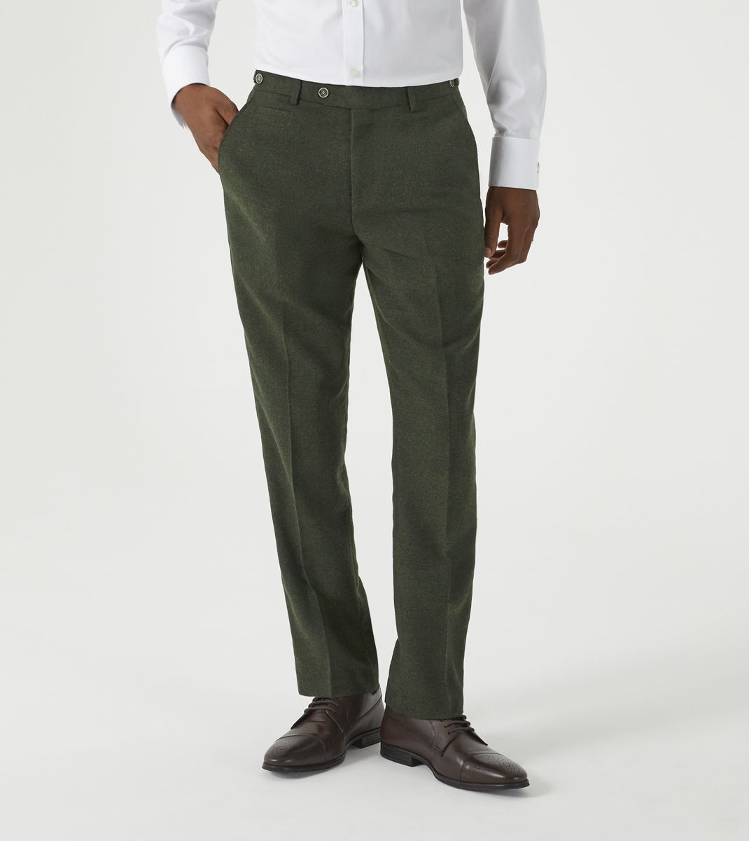 Jude Olive Herringbone Trousers