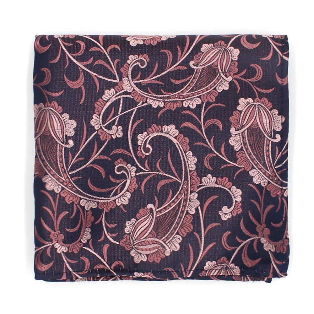 L A Smith Leafy Paisley Tie Dusky Rose on Navy