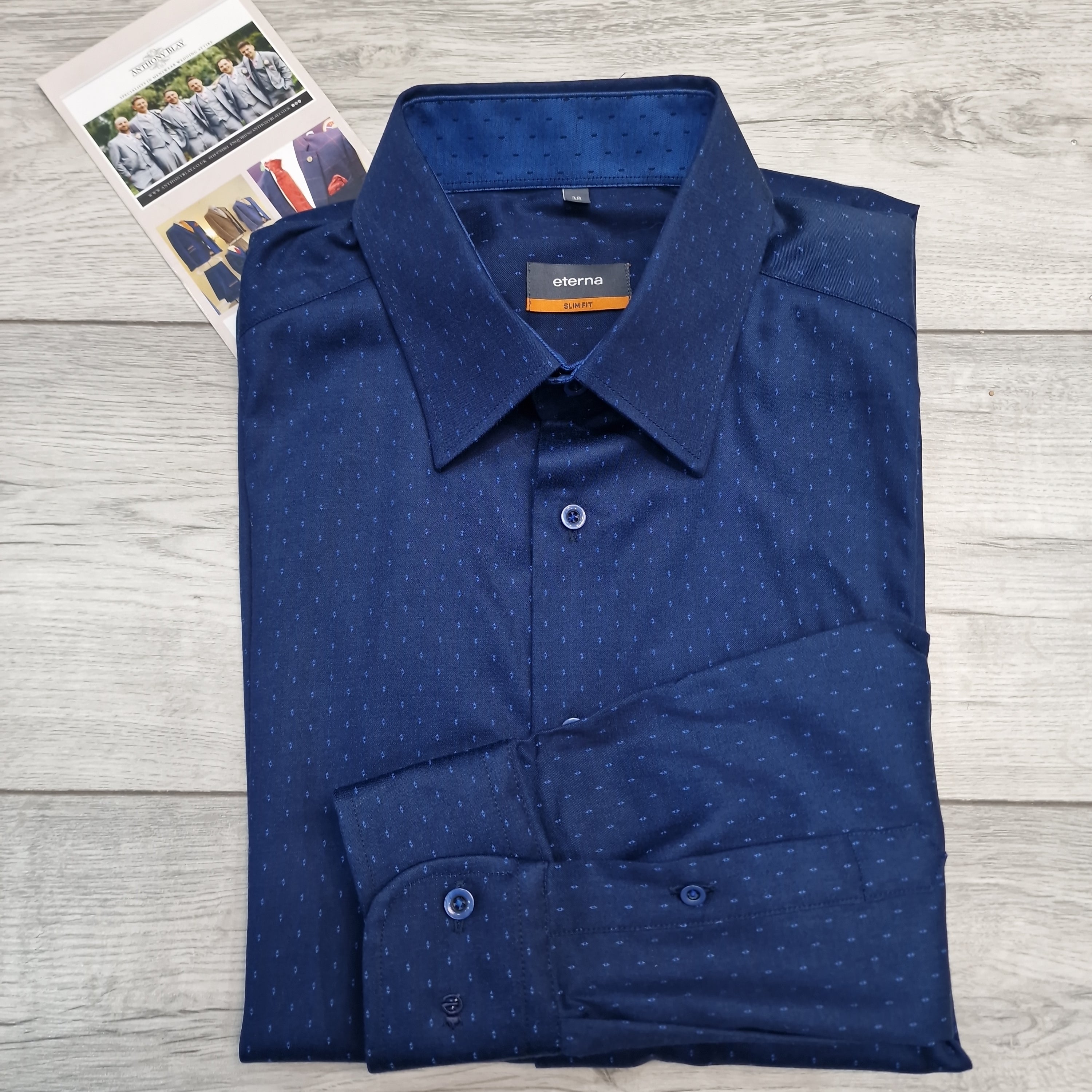 Eterna Slim Fit Navy Dots