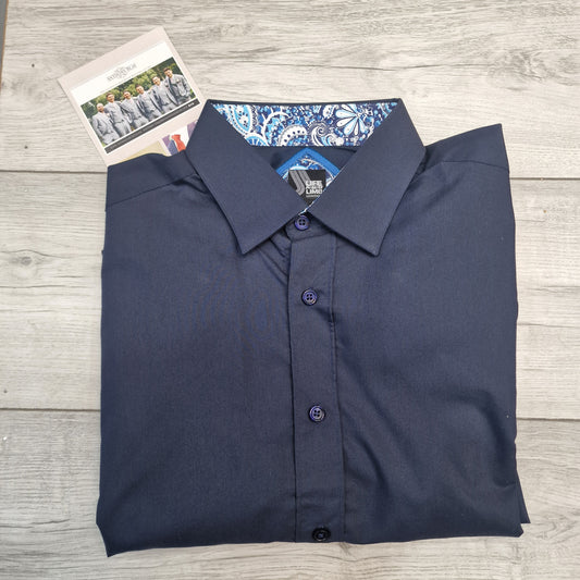 Life and Limb Navy Shirt With Contrast Detail Collar Medium