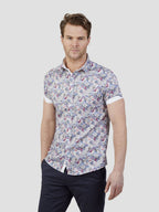 Regular fit mens floral print smart off white short sleeve shirt mish mash jeans