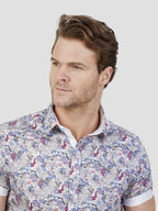 Regular fit mens floral print smart off white short sleeve shirt mish mash jeans
