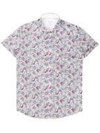 Regular fit mens floral print smart off white short sleeve shirt mish mash jeans