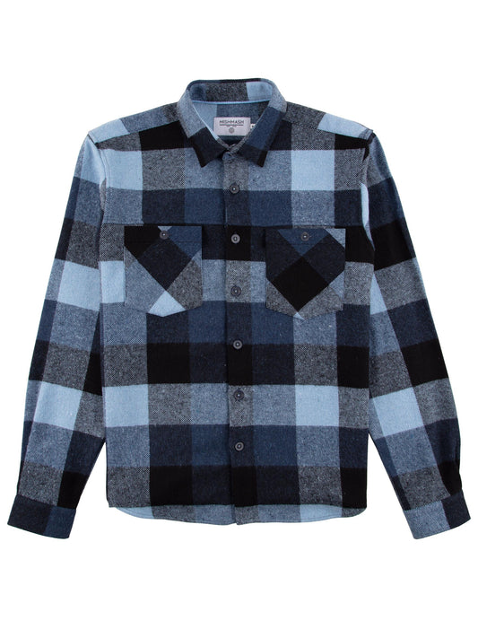 Regular Fit Hammer Blue/Grey Brushed Check Long Sleeve Shirt