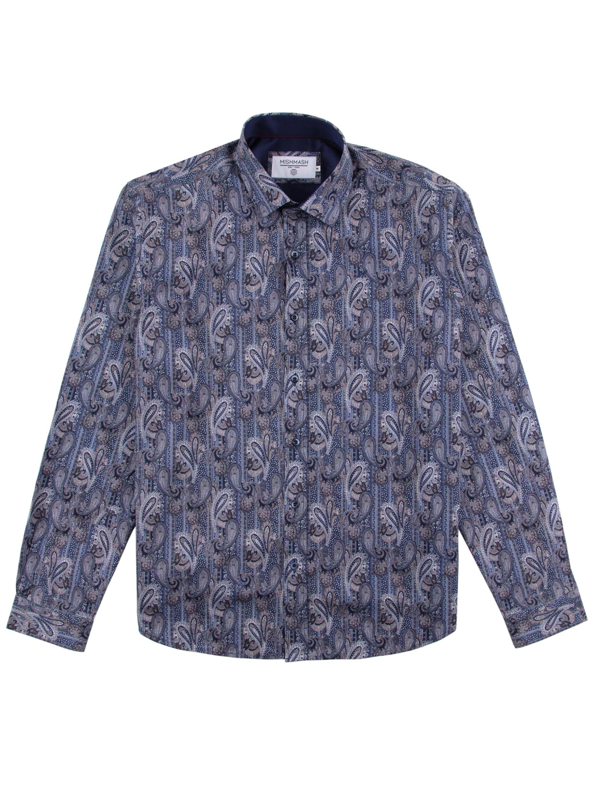 Regular Fit Hornet Navy Paisley Printed Long Sleeve Shirt