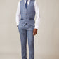 Man wearing men's HARRY - Blue Tweed Suit with Single Breasted Waistcoat - Marc Darcy Menswear