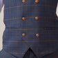 Man wearing men's JENSON - Marine Navy Check Double Breasted Waistcoat - Marc Darcy Menswear
