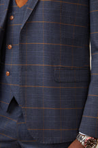 Man wearing men's JENSON - Marine Navy Check Blazer - Marc Darcy Menswear