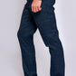 Man wearing men's JENSON - Marine Navy Check Trousers - Marc Darcy Menswear