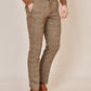 Man wearing men's TED - Tan Tweed Check Trousers - Marc Darcy Menswear