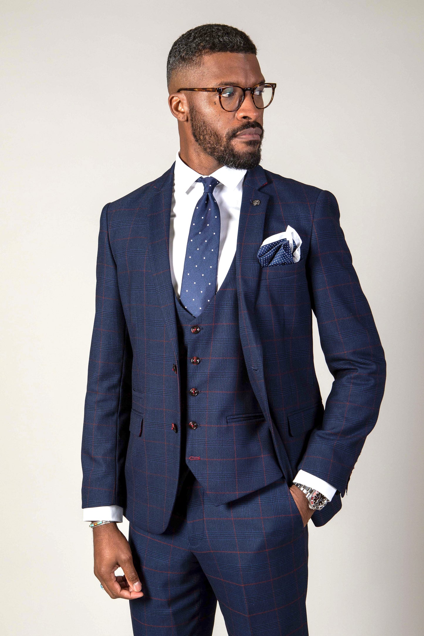 EDINSON - Navy Wine Check Blazer