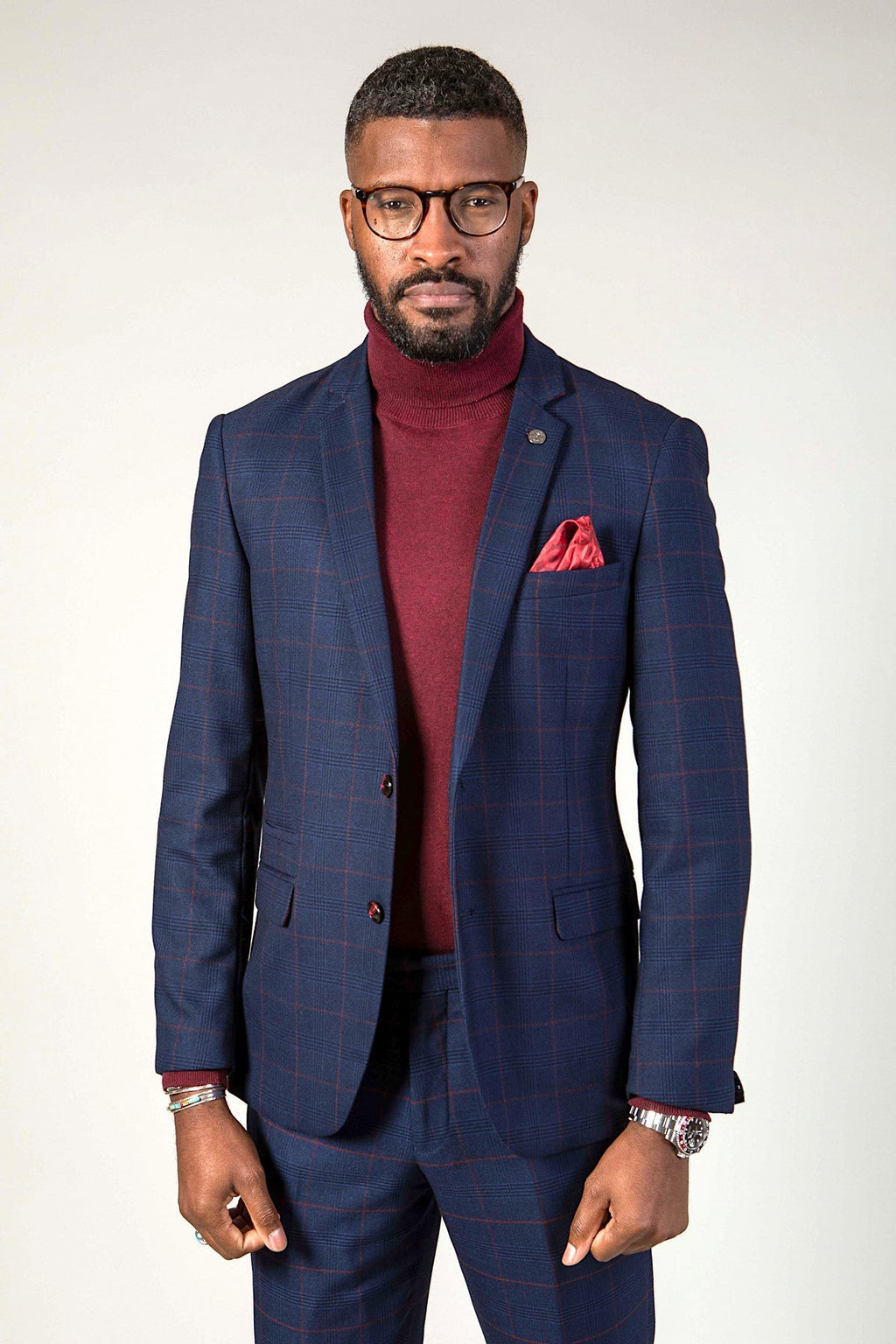 EDINSON - Navy Wine Check Jacket