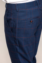 EDINSON - Navy Wine Check Trousers