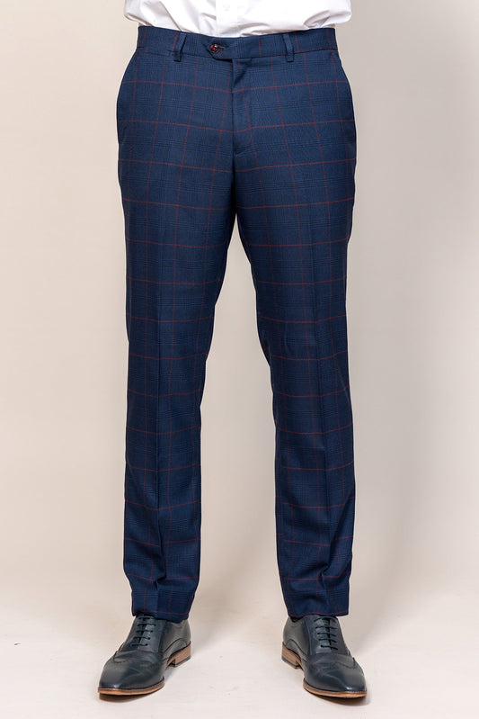 EDINSON - Navy Wine Check Trousers